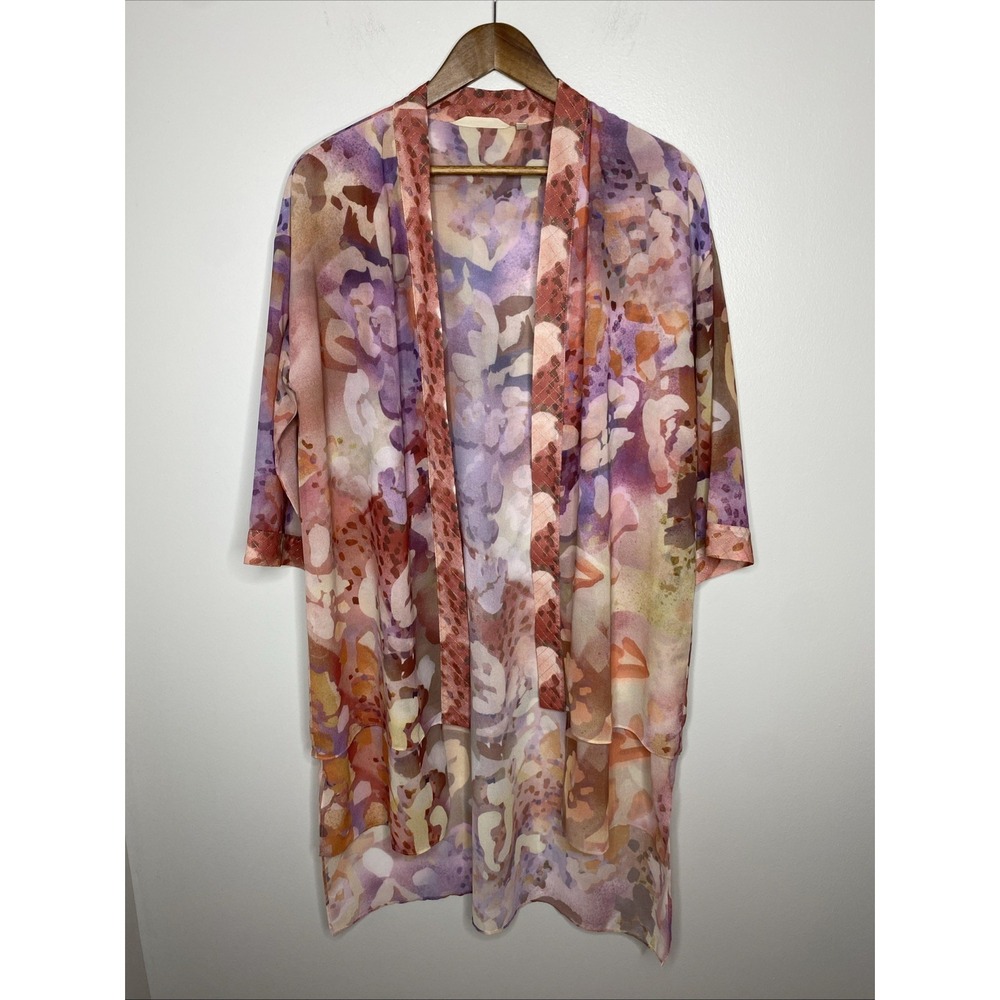 Soft Surroundings Watercolor‎ Topper Women M Kimono Flowy Feminine Boho Pink